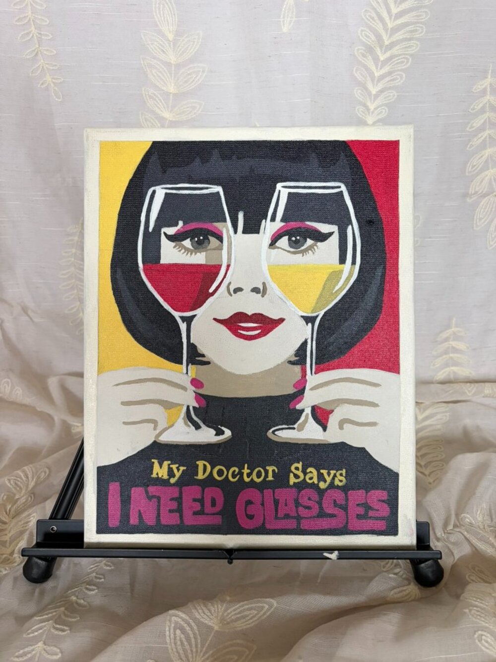 Hand Painted Need Glasses Wine Acrylic Canvas Retro Wall Art 11x14
